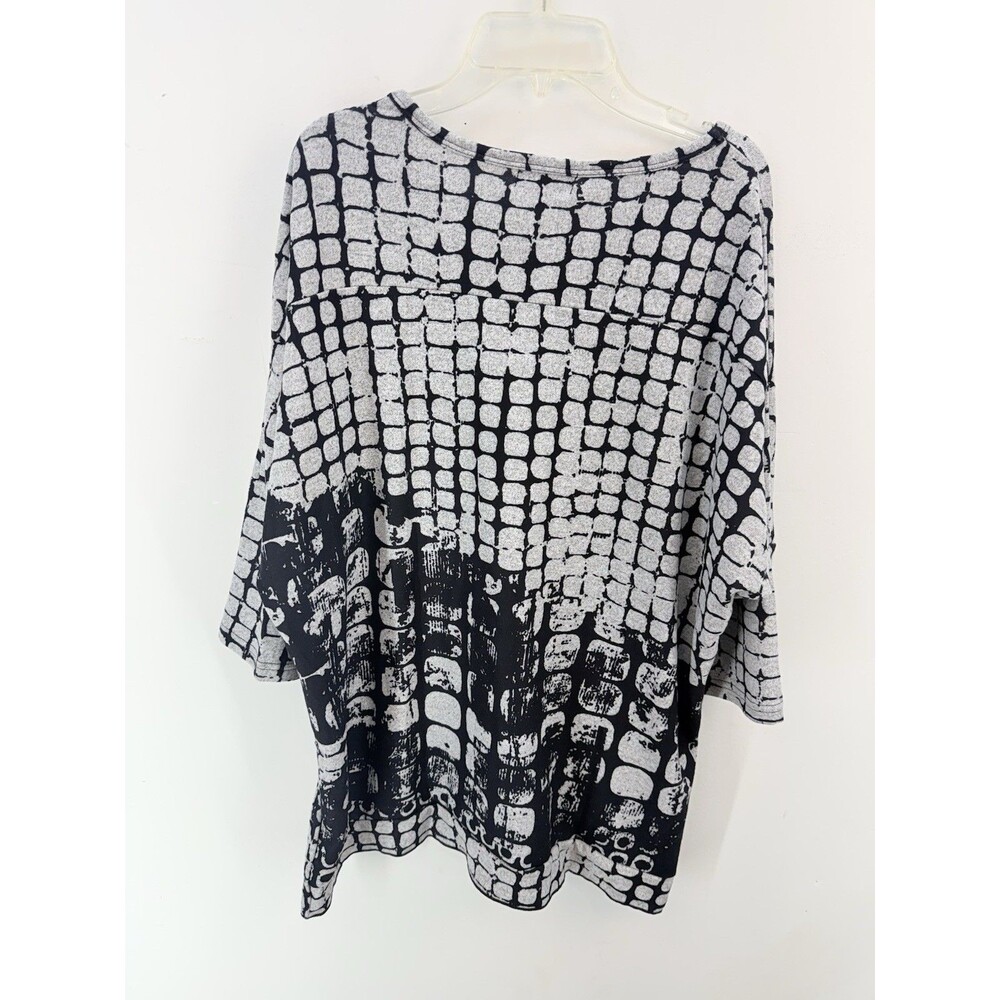 Shana Womens Large Tunic Top Black White Leaf Print Hi-Low Art to Wear NWT - Picture 3 of 14